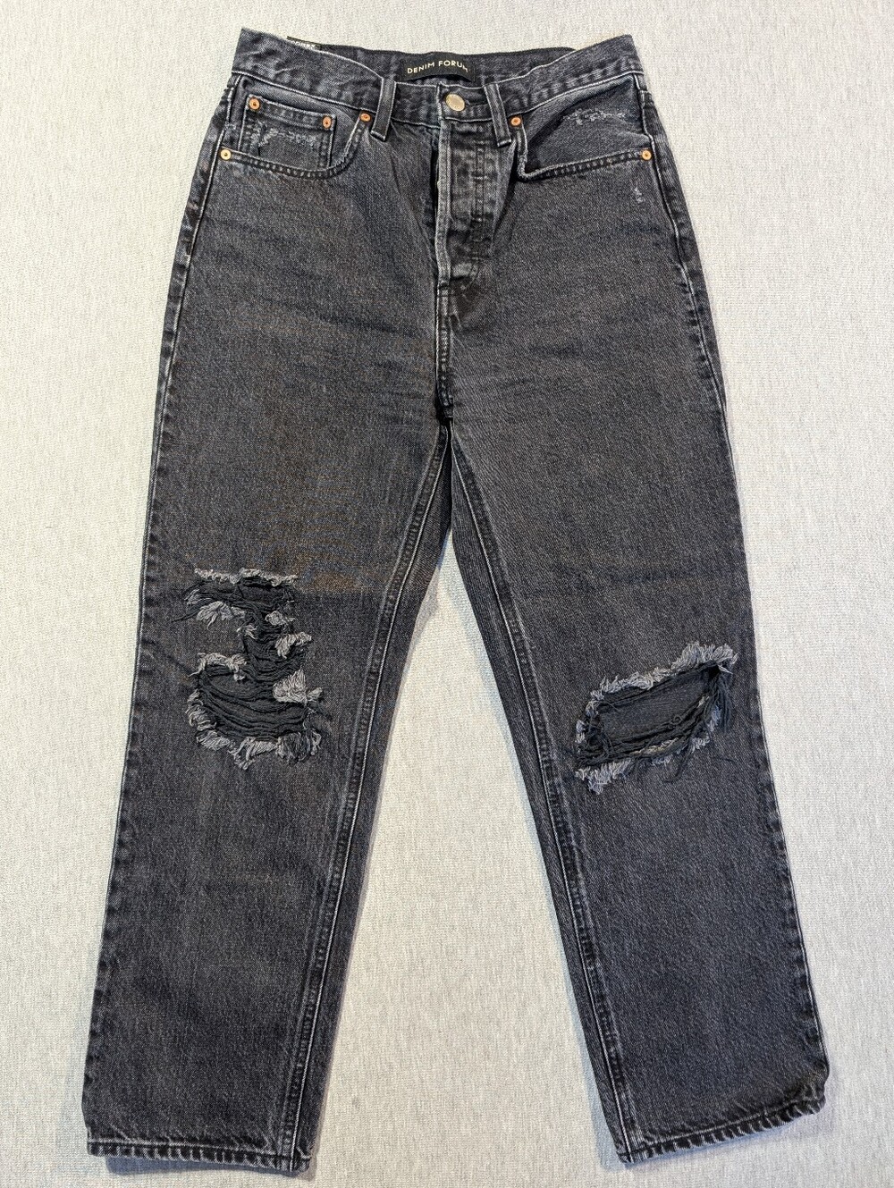 Denim Forum The Joni High Rise Loose Jeans Women's 25 X 26 Black Distressed